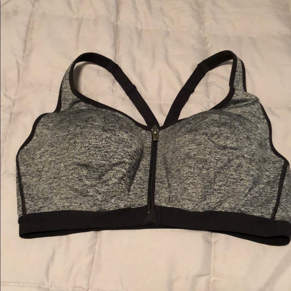 Victoria's Secret Gray and Black Front-Zip Sports Bra